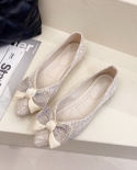 Flats Shoes Elegant Laides Lace Bow Flats Pointed Toe Crystal Glitter Decoration Ballerina Shoes Woman Silk Pleated Loaf