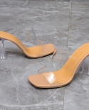Zapatillas de cristal para mujer, ropa exterior, novedad de 2022, sandalias rojas de tacón grueso con punta abierta, zapatillas 