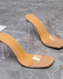 Zapatillas de cristal para mujer, ropa exterior, novedad de 2022, sandalias rojas de tacón grueso con punta abierta, zapatillas 