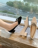 French Small High Heel Short Heel Autumn Ins New Fairy Style Pearl Bow Square Head Mary Jane Thick Heel Shoeswomens Pum