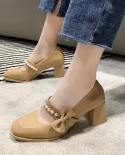 Zapatos Mary Jane otoño nuevos zapatos de mujer que combinan con todo con tacones gruesos tacones altos zapatos de punta cuadrad