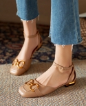 Sandals Women Summer New Leather Retro Closed Square Toe Sandals Woman Slip On Mules Shoes Buckle Strap Lady Elegant Fla