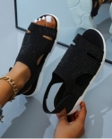 Sandálias femininas de verão sapatos de cristal casual feminino sapatilhas fivela tira moda feminina sapato de praia plus size 3