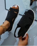 New Summer Women Sandals  Shoes Crystal Casual Woman Flats Buckle Strap Ladies Fashion Beach Shoe Plus Size 35 43