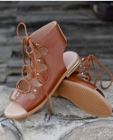 New Womens Sandals 2022 Summer Ladies Fashion Casual Flats  Shoes Vintage Cross Lace Up Sandals Open Toe Women Sandals