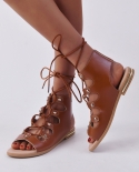 New Womens Sandals 2022 Summer Ladies Fashion Casual Flats  Shoes Vintage Cross Lace Up Sandals Open Toe Women Sandals