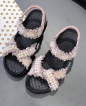 2022 Summer New  Fashion Womens Shining Pearl Princess Shoes Trend Soft Sole Women Sandals Platform Shoes Bling