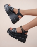35 43 Plus Size Fashion Slope Heel Women Sandals Metal Chain Decoration Female Buckle Platform Shoes Women Sandals Tide 