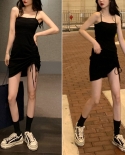 Kayotuas Women Pencil Dress High Waist Skinny Bodycon Bag Hip Split Side Drawstring Casual Daily Ladies Streetwear