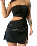 Kayotuas Women Pencil Dress Summer High Waist Pleated Split Bodycon Bag Hip  Ladies Black Hollow Out Clubwear
