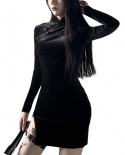 Kayotuas Women Dress Chinese Style Velvet Stand Collar Long Sleeve Skinny Split Mini Gothic Clothes Bag Hip Bodycon Ladi
