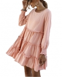 Women Cupcake Dress Elegant Fashion Full Length Regular Sleeve Round Neck Solid Color Draped High Waist Dressdresses