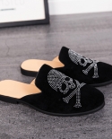 Luxury Slippers Skull Mens Mules Italy Slides Diamond Leather Designer Brand Loafers Slipper Men Half Shoes For Man Indo
