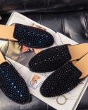 Luxury Formal Italian Rivet Men Half Loafers Brand Rhinestone Leather Mens Casual Shoes Coiffeur Designer Shoes Slide Sl