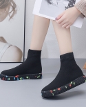 2022 Winter Brand Luxury Socks Breathable High Top Women Flats Fashion Sneakers Stretch Fabric Casual Running Boots Ladi