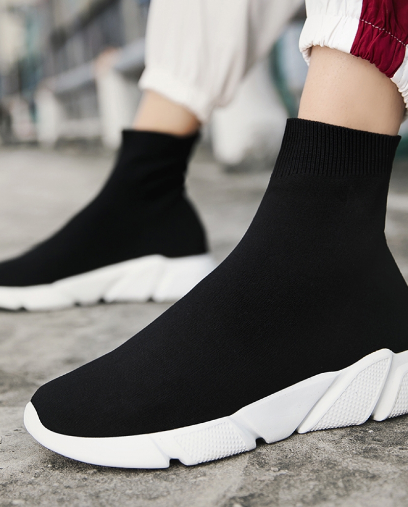 Brand Luxury Uni Socks Shoes Breathable Hightop Women Flats Fashion Sneakers Men Stretch Fabric Casual Boots Ladies Shoe