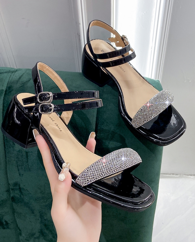 Square toe rhinestone clearance sandals