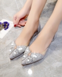 Ballerina Patent Leather Pointed Toe Rhinestone Crystal Wedding Ballet Shoes Diamond Dress Women Transparent Leather Fla