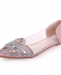 Ballerina Patent Leather Pointed Toe Rhinestone Crystal Wedding Ballet Shoes Diamond Dress Women Transparent Leather Fla