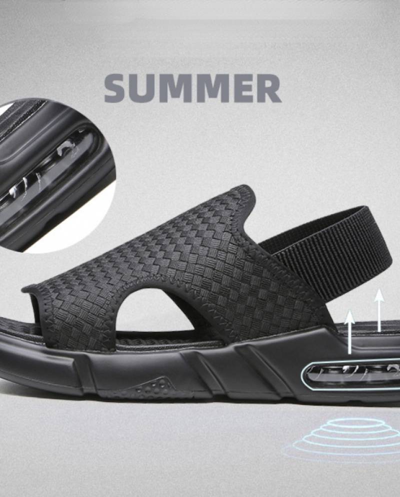 Men Sandals 2022 New Summer Luxury Beach Air Cushioned Pu Leather Sandals Lightweight Outdoor Platform Shoes Roman Male 