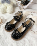 Lolita Flats Shoes 2022 New Lovely Bowtie Cosplay Shoes Women Hook Loop Flat Heels Mary Jane Comfort Soft Sole  Sandals 