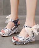 Womens Wedges Sandals 2022 New Summer Fashion Floral Leopard Lace Slippers High Heels Platform Casual Shoes Sandalias D