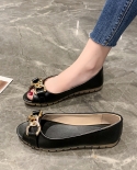New Loafers Women Brand Design Gold Matel Chain Leather  Flats Female Casual Soft Comfortable Ballet Flats Open Toe Shoe