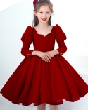 בנות סתיו וחורף אדום שמלה עם שרוולים ארוכים כתם באמצע וקטנה יום הולדת לילדים תחפושות חצאית טוטו שמלת מארח
