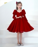 בנות סתיו וחורף אדום שמלה עם שרוולים ארוכים כתם באמצע וקטנה יום הולדת לילדים תחפושות חצאית טוטו שמלת מארח
