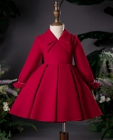 שמלת השנה החדשה בנות חורף מארחת קטנה עם שרוולים ארוכים לתינוק יום הולדת שמלת נסיכת אדומה בסגנון מערבי יוקרה לשנה-