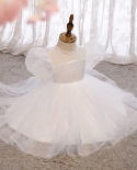 فستان أطفال جديد للفتيات من الدانتيل فستان عيد ميلاد أبيض فستان الأميرة