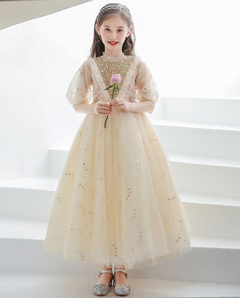 Girls -style Princess Dress Childrens Fluffy Yarn Temperament Flower Girl Dress