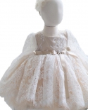 שמלת נסיכה בנות שרוול ארוך פרח פלאפי ילדה שמלת כלה ילדי יום הולדת שמלה בת שנה קשת קשר בייבי דר