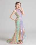 Vestido de noite para meninas vestido de princesa rabo de peixe com lantejoulas fantasias de passarela