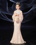 Catwalk Princess Dress Model Childrens Evening Dress Girl Host Fishtail Sequined Costumes
