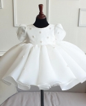שמלת ילדים 2022 שמלת תינוק חדשה בת שנה עם צווארון עגול לבן שמלת נסיכה ילדה מתוקה