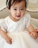 שמלת ילדים 2022 שמלת תינוק חדשה בת שנה עם צווארון עגול לבן שמלת נסיכה ילדה מתוקה