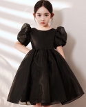 שמלת יום הולדת לילדים שחורה יוקרתית שמלת נסיכה חוט רך ילדה מארחת תחפושת הופעה לפסנתר מסלול