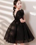 Childrens Birthday Dress Black Princess Dress Fluffy Yarn Catwalk Piano Performance Costumes