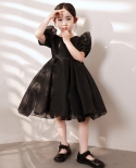 שמלת יום הולדת לילדים שחורה יוקרתית שמלת נסיכה חוט רך ילדה מארחת תחפושת הופעה לפסנתר מסלול