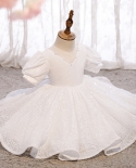 فستان أميرة للأطفال أبيض ترتر فستان عيد ميلاد