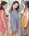 Girls Plaid Dress Summer Baby Short Sleeve Princess Dress Fashion Childrens Dress