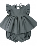 Baby Girl Thin Solid Color Sleeveless Ruffle Top And Shorts Two-piece Set
