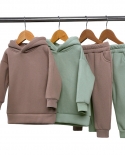Kids Thicken Casual Solid Color Pullover Hooded Sweater Trousers Two-piece Set
