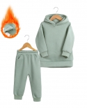 Kids Thicken Casual Solid Color Pullover Hooded Sweater Trousers Two-piece Set