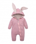 Mono de una pieza con capucha y cremallera de color liso para niños con orejas grandes de conejo