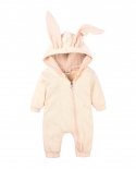 Childrens Big Ear Rabbit Solid Color One Piece Hooded Zip Jumsuit