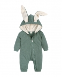 Childrens Big Ear Rabbit Solid Color One Piece Hooded Zip Jumsuit