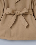 Girls Autumn Solid Color Lapel Long Sleeve Trench Coat with Belt