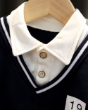 סט בגדי סתיו תינוק בסגנון קולג בגדי ילדים דש סוודר מזויף שני חלקים בן 1-3 שנים 4 ילדי גאות SP